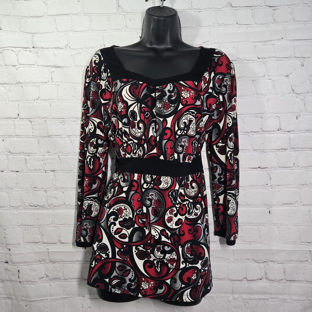 East 5th Moody Red Paisley Floral Top Empire Waist Babydoll Retro Y2K Lg FairyGr